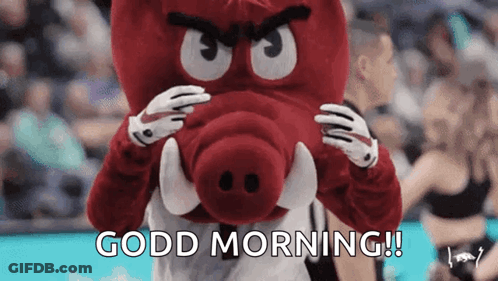 Mascot Saying Good Morning In Front Of Crowd GIF