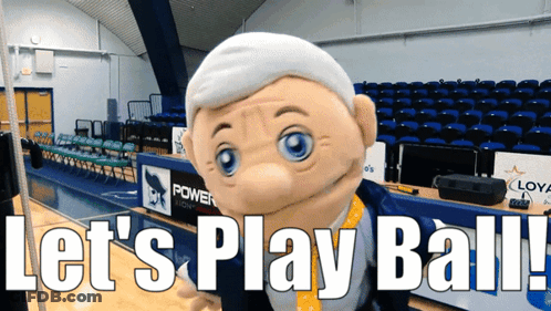 Mascot Says Let's Play Ball In Gym GIF