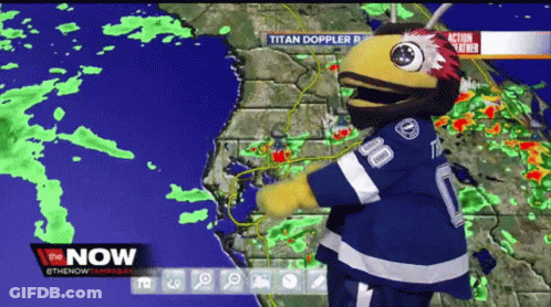 Mascot Standing Before Titan Doppler Map GIF