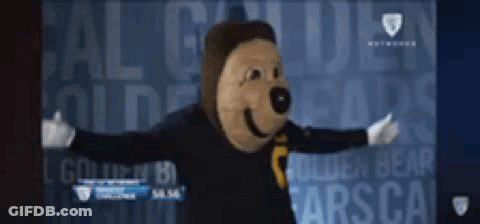 Mascot Standing In Front Of Golden Bear GIF