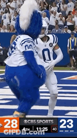 Mascot Standing Next To Football Player On Field GIF