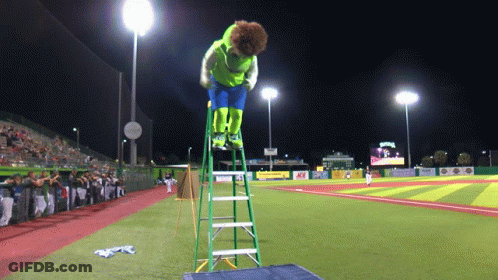 Mascot Standing On Ladder At Baseball Field GIF