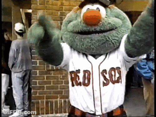 Mascot Waving In Red Sox Jersey GIF