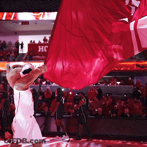 Mascot Waving Red Flag With HC Sign GIF