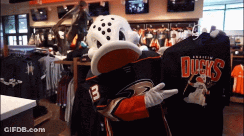 Mascot Wearing Anaheim Ducks Jersey GIF