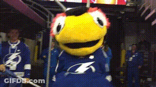Mascot Wearing Lightning Jersey Holding Stick GIF