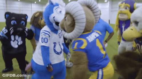 Mascots Including One With Number 00 GIF