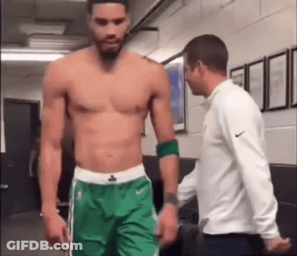 Masculine Jayson Tatum Walking Handshake Clap GIF