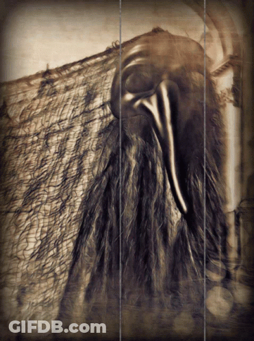 Mask With Long Beak Hanging On Wall GIF