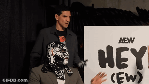 Masked Man Next To Hey (Ew) Sign GIF