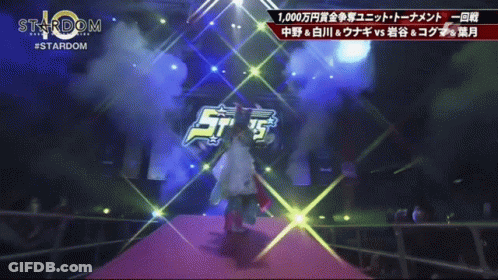 Masked Person On Stage In Front Of Stardom Logo GIF