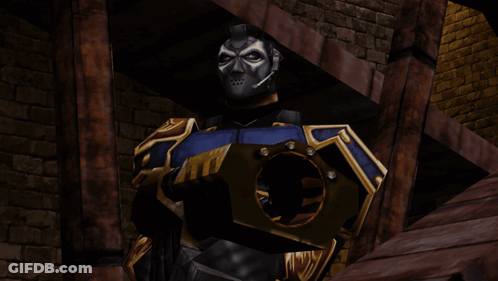 Masked Video Game Character Holding Shield GIF