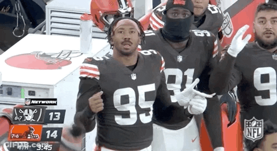 Mason Rudolph Myles Garrett Hands Up GIF