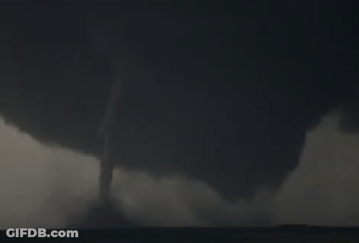 Massive Twister Forming Dark Sky Lightning Strike GIF