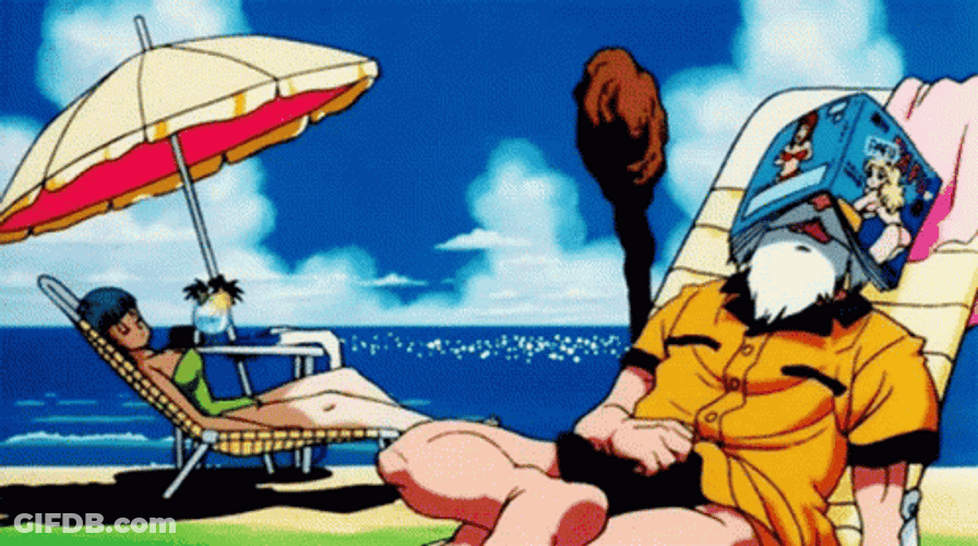Master Roshi And Bulma Sleeping On The Beach GIF