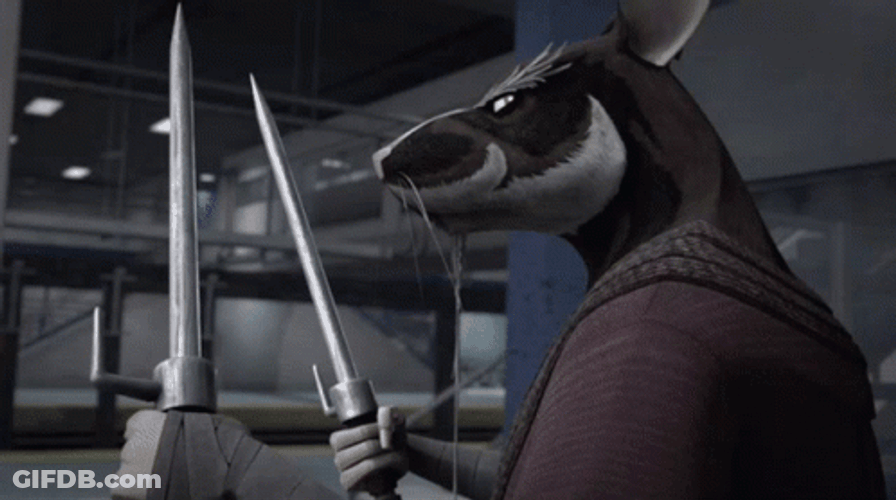 Master Splinter TMNT Fighting Robot Slicing Bullets GIF