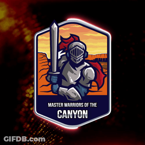 Master Warriors Of The Canyon Logo With A Knight Holding A Sword GIF