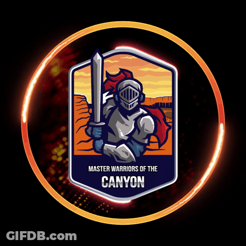 Master Warriors Of The Canyon Logo With A Knight Holding A Sword GIF