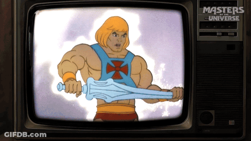 Masters Of The Universe He Man Holding A Sword On A Tv Screen GIF
