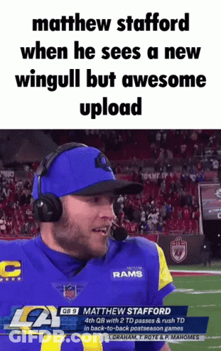 Matthew Stafford Is Wearing A Rams Jersey And Headphones GIF