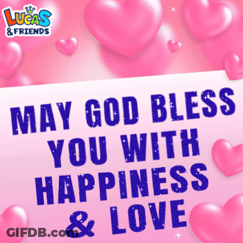 May God Bless You Sign Surrounded By Pink Hearts GIF