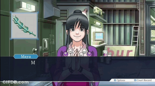 Maya M Is A Character In A Video Game With Options And Court Record Highlighted GIF
