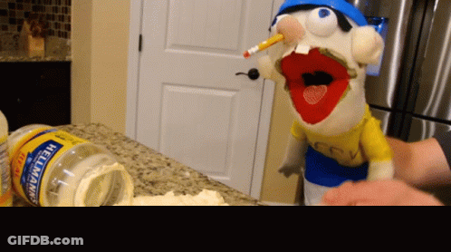 Mayonnaise Bottle Next To Puppet GIF