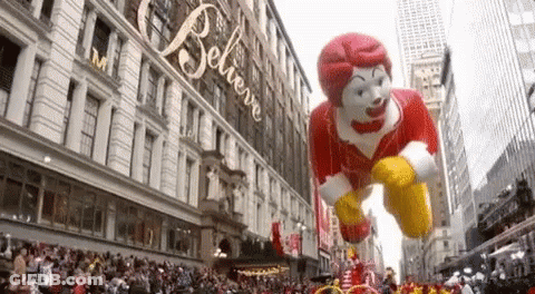McDonald's Balloon Flying In Parade GIF