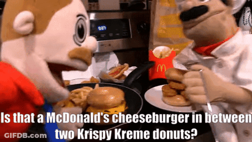 McDonald's Cheeseburger Between Two Krispy Kreme Donuts GIF