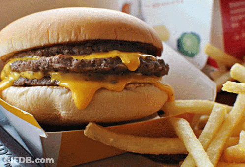 McDonald's Double Cheeseburger And French Fries In Cardboard Box GIF