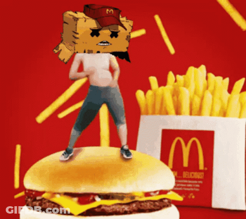 McDonald's French Fries And Hamburger With Man On Top GIF
