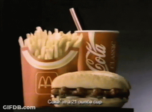 McDonald's Hamburger French Fries And Coke In 21 Ounce Cup GIF
