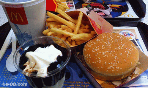 McDonald's Meal With Hamburger Fries And Ice Cream GIF