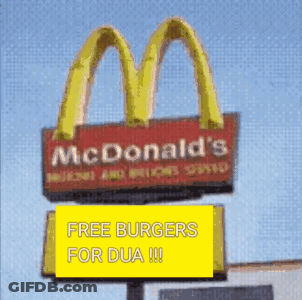 McDonald's Sign Yellow Sign Free Burgers For Dua GIF