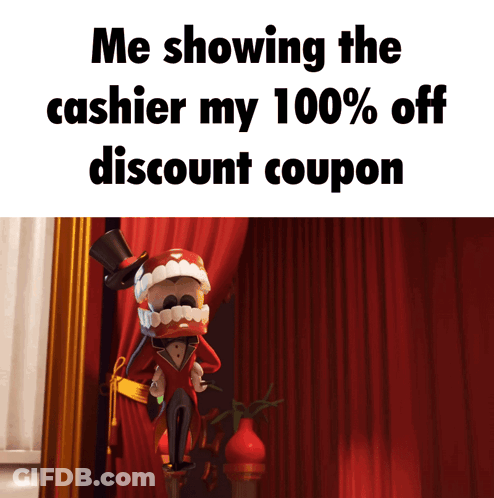 Me Showing Cashier My 100 Off Discount Cartoon GIF