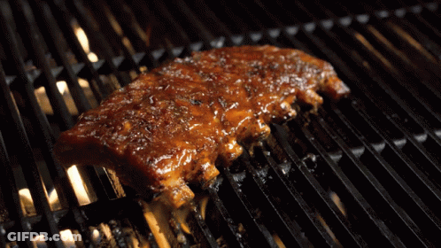 Meat Cooking On Grill With Sauce GIF