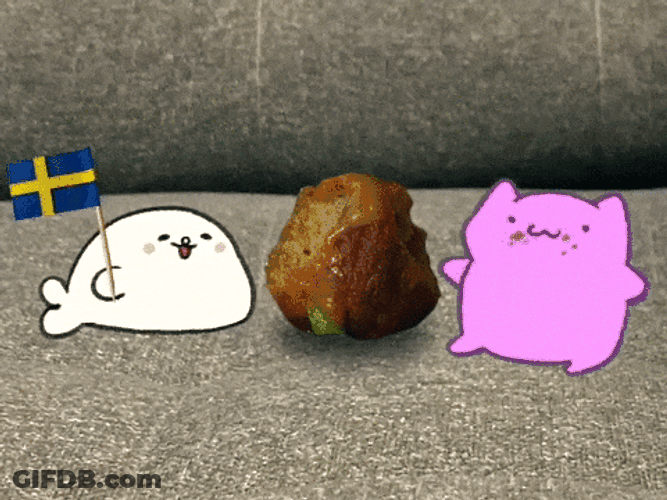 Meatball Between White Seal And Purple Cat GIF