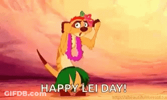 Meerkat From Lion King Dancing In Lei And Hula Skirt GIF