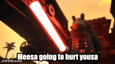 Meesa Is Going To Hurt Yousa Is Written On A Screen GIF