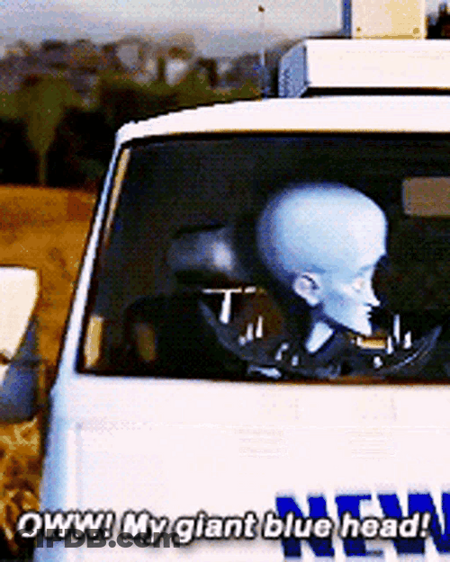 Megamind Giant Blue Head Bump GIF