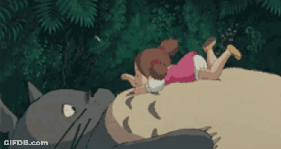 Mei Kusakabe Touching Nose Of Totoro GIF