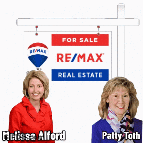 Melissa Alford And Patty Toth Pose In Front Of A For Sale Sign GIF