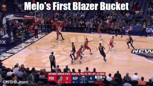 Melo 'S First Blazer Bucket Is Displayed On A Basketball Game GIF
