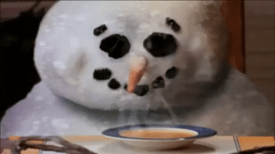 Melting Snowman In Front Of Chicken Soup GIF