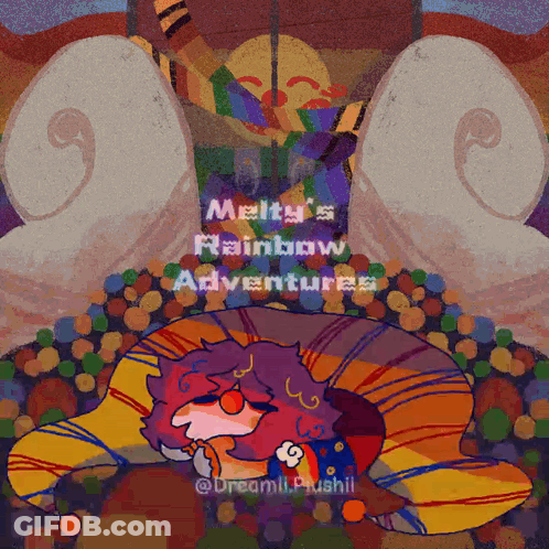 Melty 'S Rainbow Adventures Is Written On A Poster GIF
