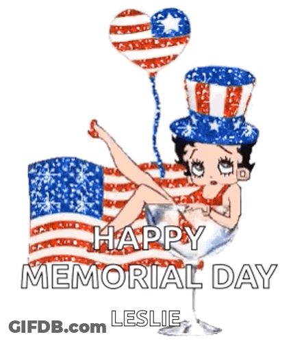 Memorial Day Betty Boop Laying On Flag GIF