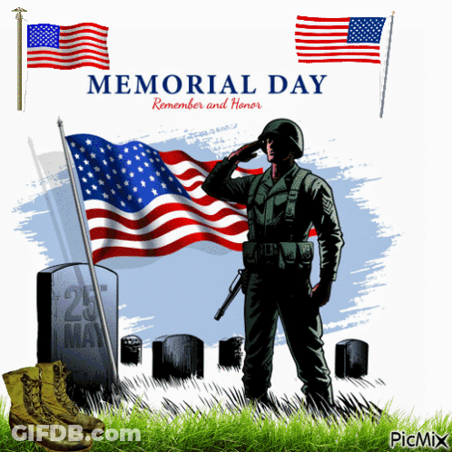 Memorial Day Soldier Saluting Flag GIF