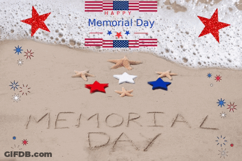 Memorial Day Written In Sand With Stars GIF
