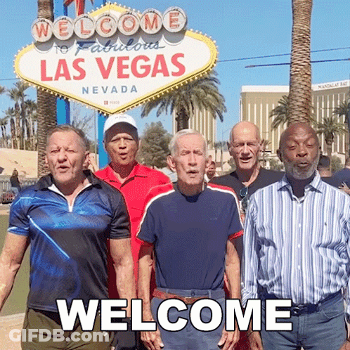 Men At Welcome To Fabulous Las Vegas Sign GIF