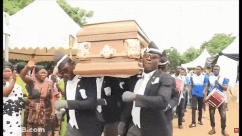 Men Carrying Coffin Dancing For Crowd GIF